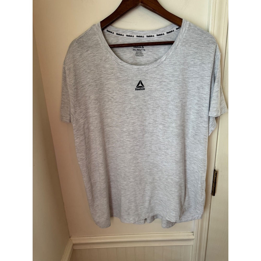 Reebok Womens XXL Gray Heather Short Sleeve Activewear T-Shirt Center Logo
